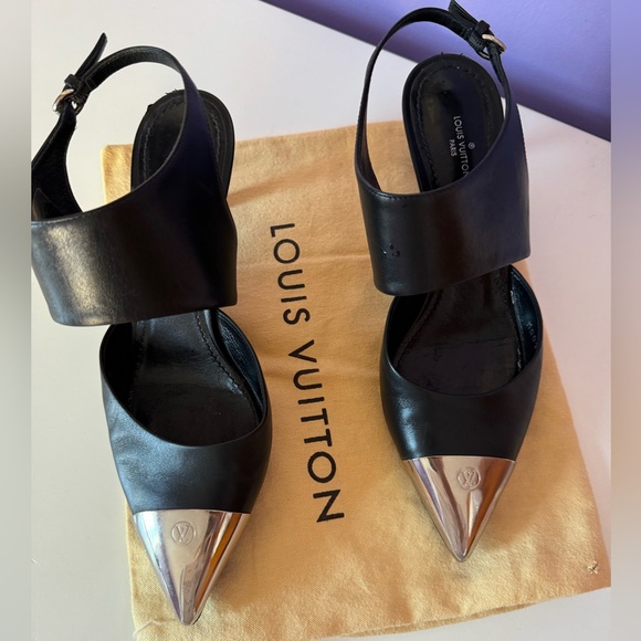 Louis Vuitton black sling back shoes slides size 37 EU - Picture 1 of 16